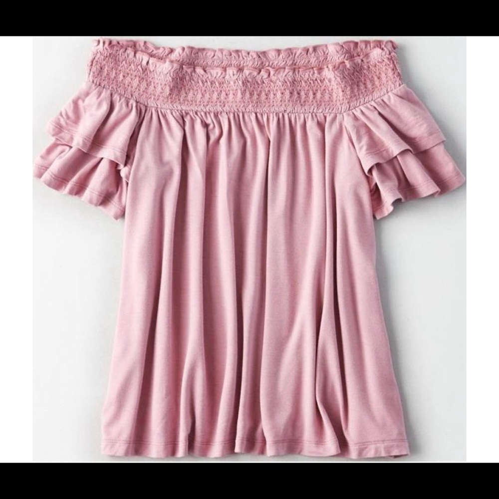 American Eagle Pink Scrunched Off The Shoulder Top Size Small